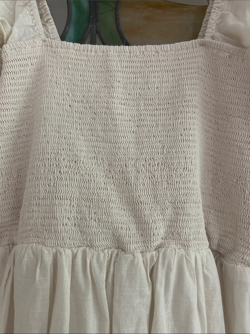 Free People Cream Eyelet Midi Dress with Smocked Bodice - Picture 4 of 6